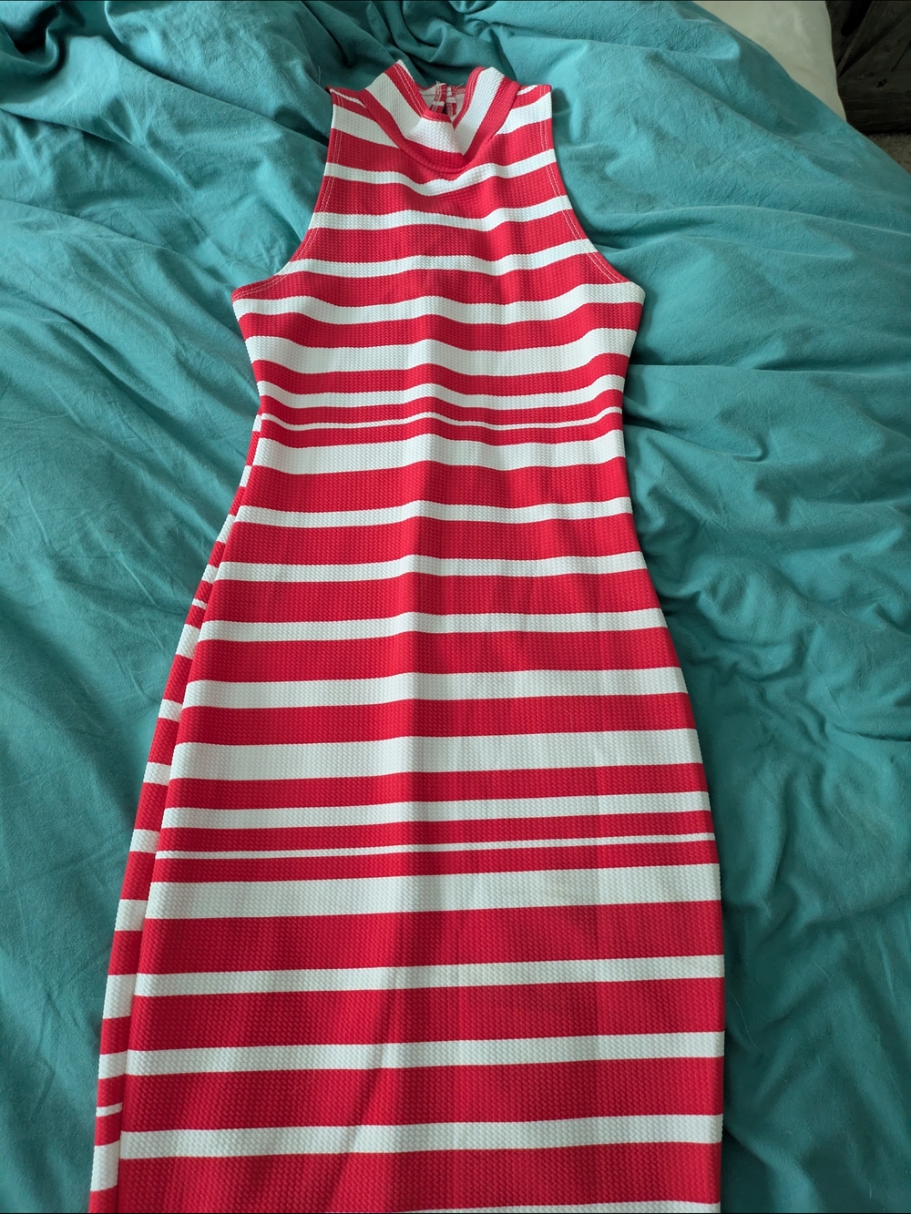 Snap Red and White Striped Bodycon Maxi Dress High Neck Bodycon Beach Summer